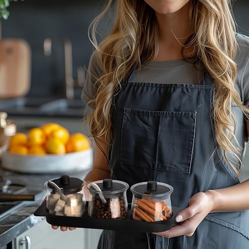 BELLE VOUS Seasoning Box Set with Tray - Clear Spice Jars with Lids and Spoons - Kitchen Condiment Storage