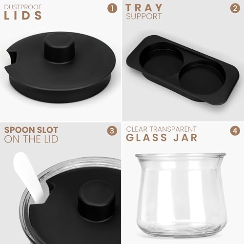 BELLE VOUS Seasoning Box Set with Tray - Clear Spice Jars with Lids and Spoons - Kitchen Condiment Storage