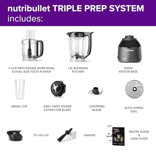Nutribullet Triple Prep System - Blender, Food Processor & More - Blends Frozen Fruits & Nuts - Smoothies & Juices, Black