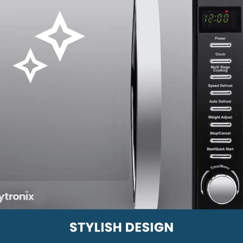 VYTRONIX 800W Digital Microwave Oven: 6 Power Levels, Timer | Black with Mirrored Front, 20L Capacity