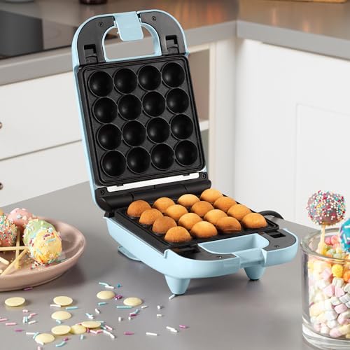 Giles & Posner Mini Treat Maker: Doughnuts, Cake Pops, Waffle Iron - Non-Stick Plates, Easy Clean - Children’s Baking - Pastel Blue