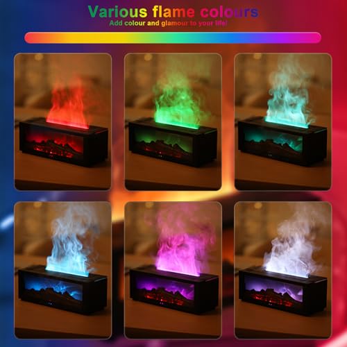 Holwim Fireplace Oil Diffuser, Aromatherapy 150ml Mist Humidifier - Remote Control, 7 Colors Flame Diffusers - Home Office