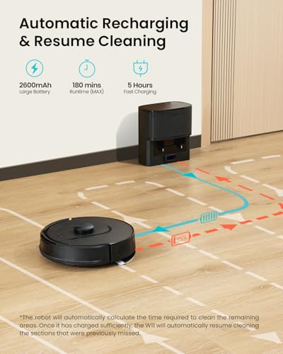 Vexilar Self-Emptying Robot Vacuum: Laser Navigation, 60 Days Hands-Free Cleaning, 6000Pa Suction for Floors, Carpets