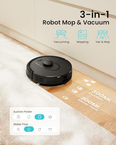 Vexilar Self-Emptying Robot Vacuum: Laser Navigation, 60 Days Hands-Free Cleaning, 6000Pa Suction for Floors, Carpets