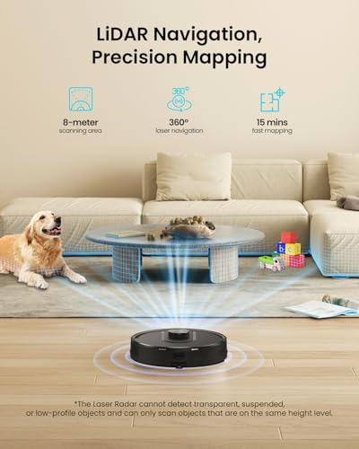 Vexilar Self-Emptying Robot Vacuum: Laser Navigation, 60 Days Hands-Free Cleaning, 6000Pa Suction for Floors, Carpets