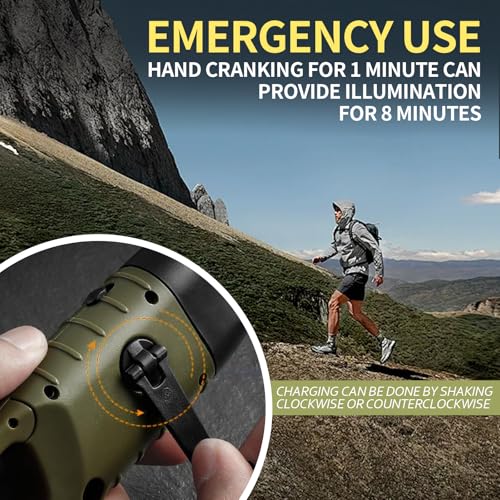 Telidif Wind Up LED Hand Crank Solar Torch 2-Pack - Bright Emergency Light with Carabiner - Camping, Hiking, Outdoor Gear