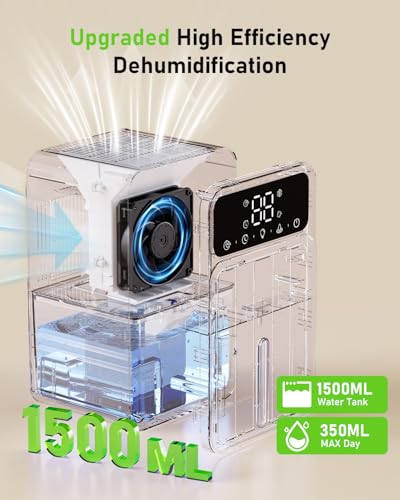 Quiet 1500ML Home Dehumidifier, Portable with Timer & Lights