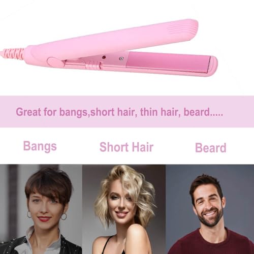 Professional 2-in-1 Hair Straightener/Curling Iron Set, Heat-Resistant Mat, Hair Styling Tools - Pink