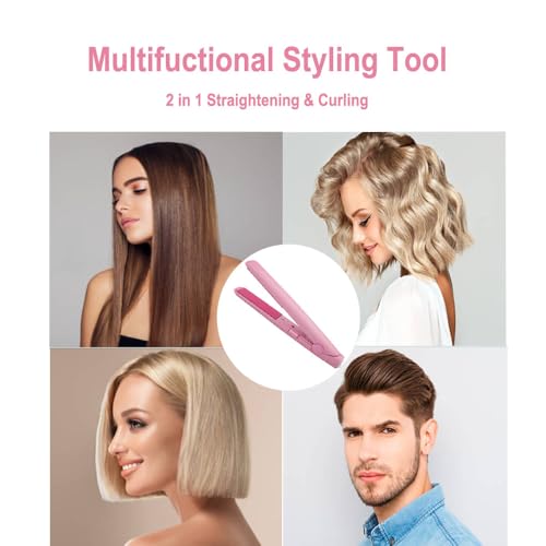 Professional 2-in-1 Hair Straightener/Curling Iron Set, Heat-Resistant Mat, Hair Styling Tools - Pink