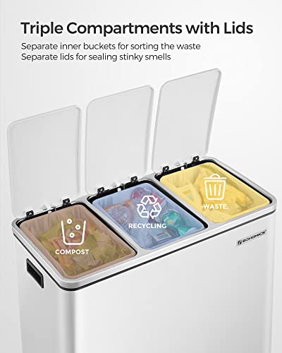 SONGMICS 3 x 18 inch Recycling Bin with Soft-Close Lids