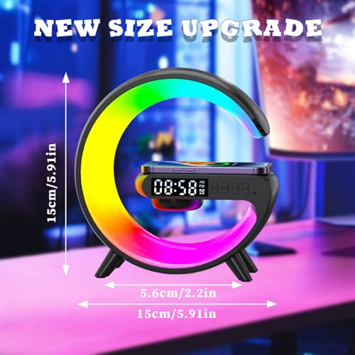 Smart Lamp Alarm Clock Speaker Wireless Charger 15W RGB Color Changing - Bedroom Gift