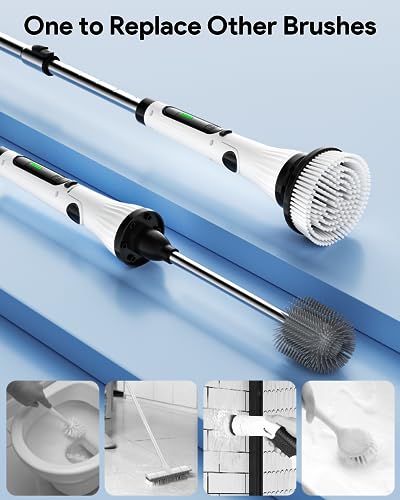 Leebein Electric Spin Scrubber: Upgraded Cleaning Tool with Long Handle & 8 Brush Heads - Remote Control Bathroom Floor Cleaner