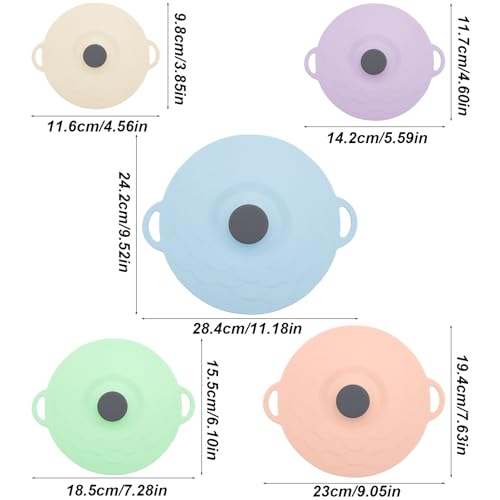 Silicone Suction Lids for Mugs, Bowls, Plates, Pots - Heat Resistant & Reusable - 5 Sizes