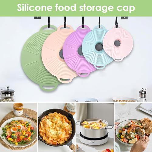 ZONJIE Silicone Lids Food Covers Set, Reusable Heat Resistant Microwave Covers for Bowls, Plates, Pans - Lock Tight Seal