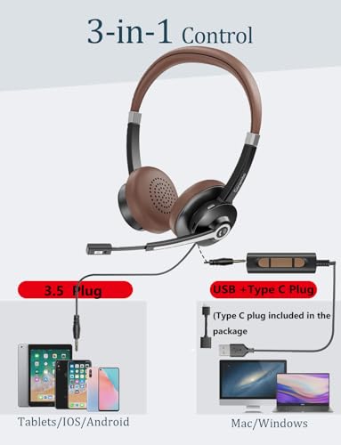Brand USB Headset with Mic, Noise Cancelling, Stereo Sound, Audio Control - Ideal for PC, Skype, UC, Call Center