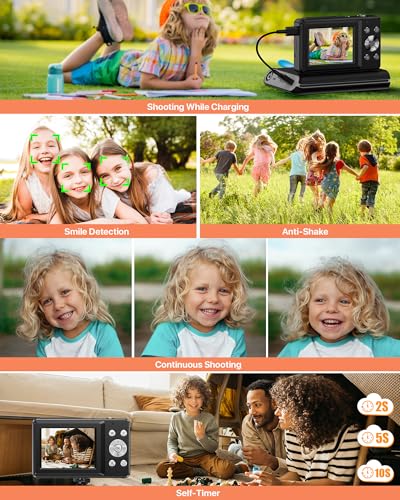 Compact Digital Camera 44MP 1080P, 16X Zoom, 2.4" LCD Screen, Vlogging for Kids, Beginners, Teens - Black