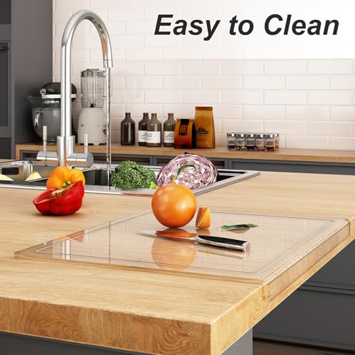 JJL Clear Acrylic Cutting Board 41x32 inch - Juice Groove, Lightweight, Hygienic - Ideal for Juicy Foods - Non-Slip, Easy to Clean