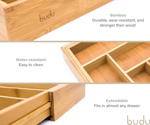 Budu Bamboo Cutlery Tray: Kitchen Drawer Organizer System