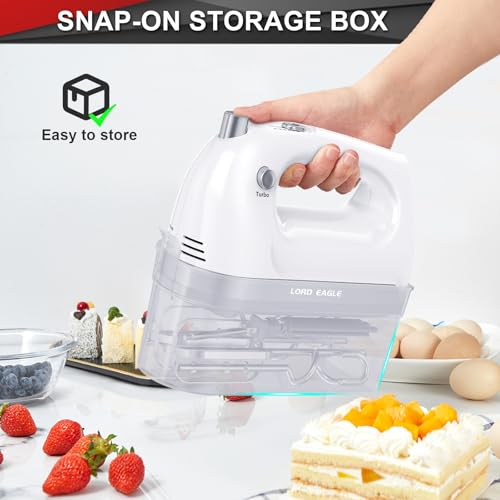 Lord Eagle Electric Hand Mixer 400W - Baking Cake Egg Cream Beater - Turbo Boost/Self-Control Speed + 5 Accessories