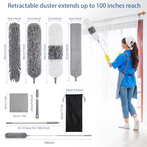 Bendable Washable Cobweb Duster w/ Extension Pole, 15-84 inch