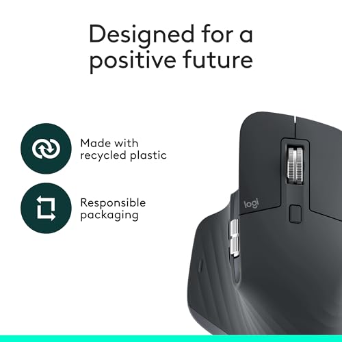 Logitech MX Master 3S Wireless Mouse: Ultra-Fast Scrolling, Ergonomic Design, 8K DPI, Silent Clicks - Dark Gray