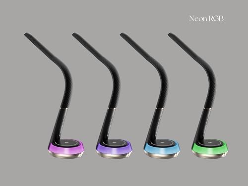 i-Smt LED Table Lamp Wireless Charging, Eye Protection, 9 Lighting Modes, Calendar, Time, Alarm, Temperature Display, Adjustable Gooseneck Arm, Neon Base