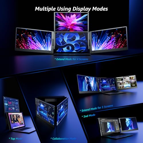 KPKUE 14 inch Triple Screen Extender for Laptop, FHD IPS Monitor, USB-C Connection, Dual Screen Compatible with 11.6"-15.6" Devices