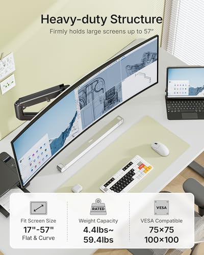 monTEK Heavy-Duty Monitor Arm: Ultra-Wide Curved Screen Mount