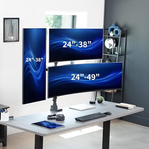 VIVO Triple Monitor Desk Mount for 49 inch Screens, Heavy Duty Clamp, Holds 3 Monitors Up to 20kg, Black Stand