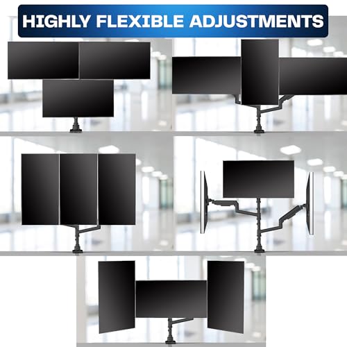 VIVO Triple Monitor Desk Mount for 49 inch Screens, Heavy Duty Clamp, Holds 3 Monitors Up to 20kg, Black Stand