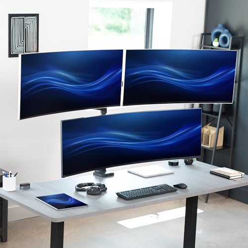VIVO Triple Monitor Desk Mount for 49 inch Screens, Heavy Duty Clamp, Holds 3 Monitors Up to 20kg, Black Stand