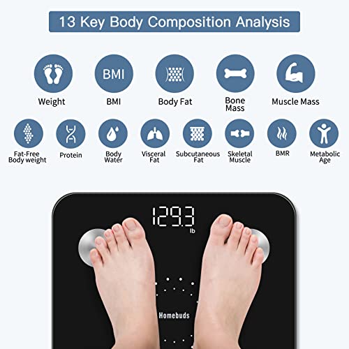 Homebuds Smart Body Fat Scale: Digital Bathroom Scale for Weight, BMI, Muscle, Water with App - Professional Body Composition Monitor