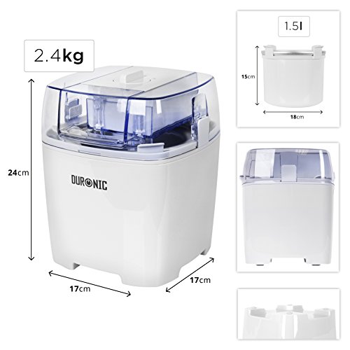 Duronic 1.5 Quart Ice Cream Maker: Gelato, Sorbet, Yoghurt, Soft Serve Dessert - Homemade Treats in 30 Min - Portable Family-Friendly