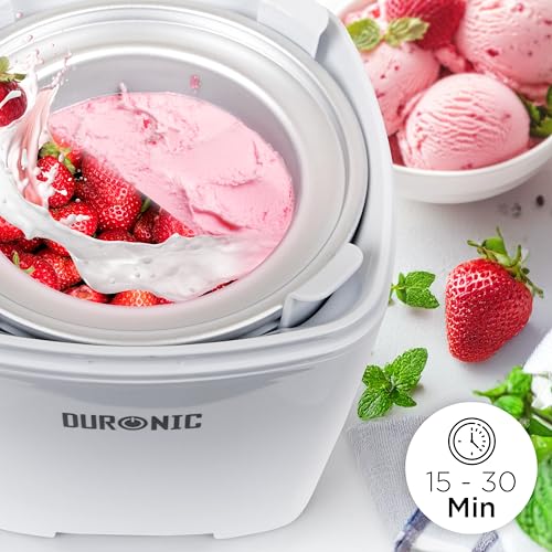 Duronic 1.5 Quart Ice Cream Maker: Gelato, Sorbet, Yoghurt, Soft Serve Dessert - Homemade Treats in 30 Min - Portable Family-Friendly