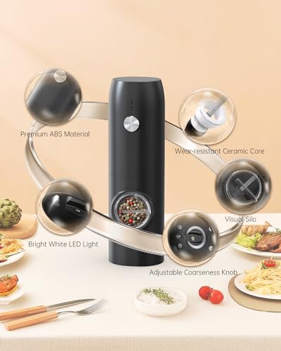 CIRCLE JOY Electric Pepper Grinder Set, USB Rechargeable, Ceramic Grind, Adjustable Coarseness - Automatic Kitchen Grinder