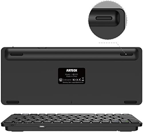 Arteck Bluetooth Keyboard: Ultra Slim Multi-Device Wireless with Media Hotkeys for Windows iOS Android Desktop Tablet