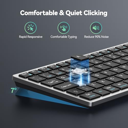TECKNET Wireless Keyboard: Rechargeable Bluetooth for 4 Devices, Compact Mini Keypad, Silent Keys - Laptop, Phone, TV, Tablet