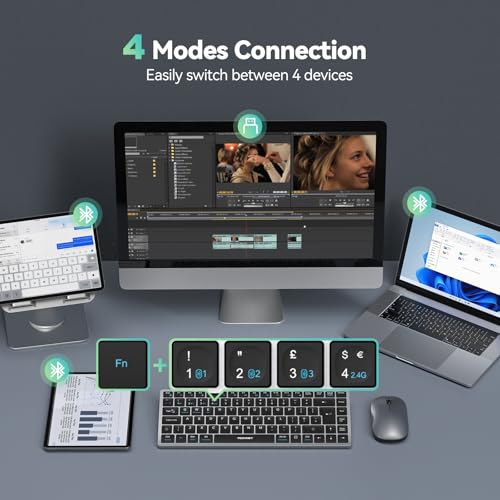 TECKNET Wireless Keyboard: Rechargeable Bluetooth for 4 Devices, Compact Mini Keypad, Silent Keys - Laptop, Phone, TV, Tablet