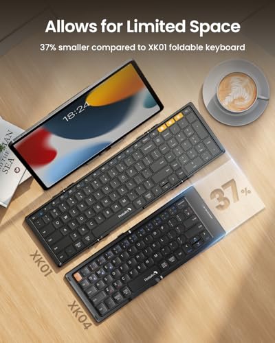 ProtoArc Foldable Bluetooth Keyboard, Portable Mini Wireless Travel Keyboards with PU Leather Cover - For Windows iOS Android - Black