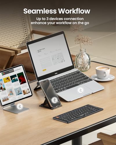 ProtoArc Foldable Bluetooth Keyboard, Portable Mini Wireless Travel Keyboards with PU Leather Cover - For Windows iOS Android - Black