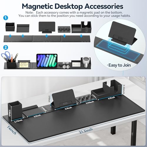 KDD Desk Pad Mat Set with Magnetic Storage - Phone/Tablet Stand, Cup/Card/Pen Holder - Home Office Accessories