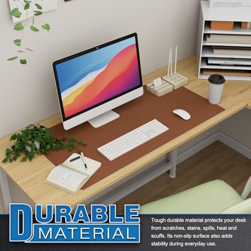 K KNODEL Large Leather Desk Mat - Mouse & Keyboard Pad - Desktop Protector - Writing Blotter - Brown, 80x40cm