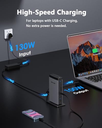 WAVLINK Laptop Docking Station: 3 HDMI, USB C, Triple 4K60Hz Display, 100W Charging, Mac/Windows, 2DP, 5 USB, Ethernet, Audio/Mic