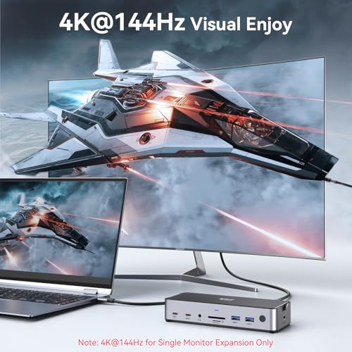 Laptop Docking Station: 3-Monitor HDMI DisplayPort, USB C 3.1, 4K144Hz, 13-in-1 Hub, 150W Power Supply, PD 30W