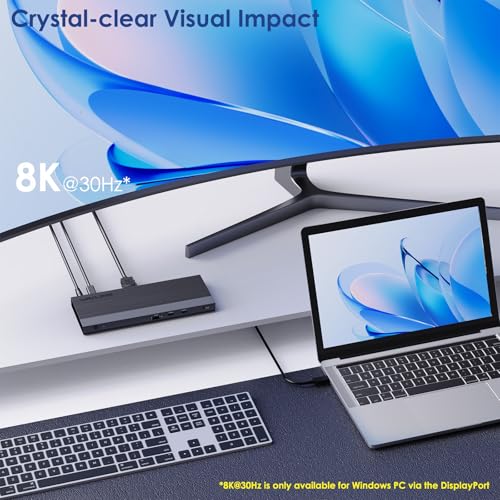 WAVLINK USB C Docking Station, Triple Display, 65W Charging, 8K@30Hz, HDMI, PD, USB 3.0, Ethernet