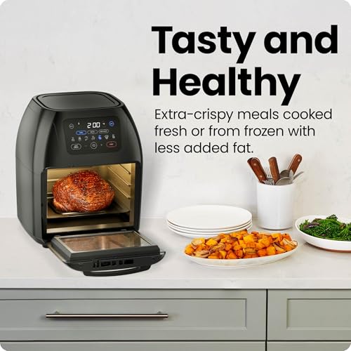 CHEFMAN Air Fryer Oven 5-in-1 Rotisserie Dehydrator Bake - 10L 1800W - Family Size Large with Auto Shutoff - Black