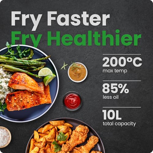 CHEFMAN Air Fryer Oven 5-in-1 Rotisserie Dehydrator Bake - 10L 1800W - Family Size Large with Auto Shutoff - Black