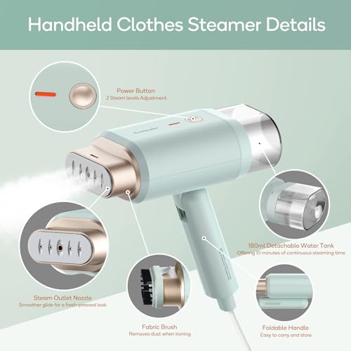 Newbealer Clothes Steamer: Portable 1200W Handheld Steamer, Fast Heat Up, 180ml Tank, Horizontal & Vertical Steaming