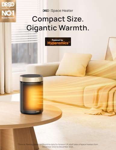 Dreo Energy Efficient Space Heater, Remote Ceramic Fan, Thermostat, 3 Modes, Timer, Bedroom, Gold