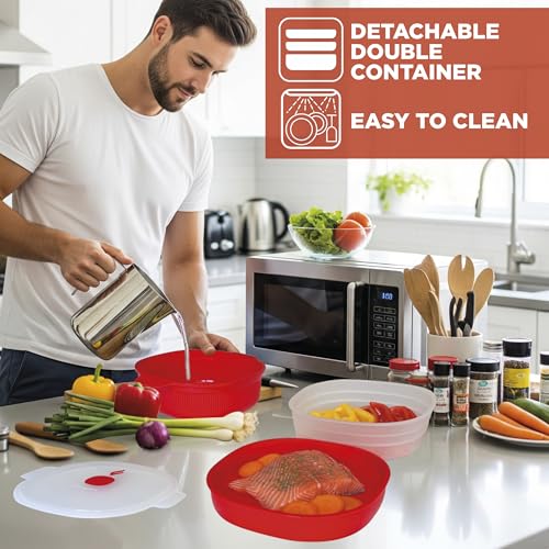 Snips Microwave Steam Cooker 4L, 2 Trays, Red, Quick Cooking